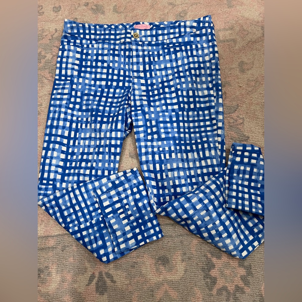 Lilly Pulitzer Blue and White Checkered Pattern Pants, NWOT, 12